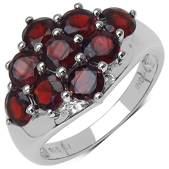 Genuine Round Garnet Ring in Sterling Silver - Size 9.00