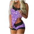 thumbnail image 2 of 2 PC Pajamas for Women Womens Sexy Valentine's Day Printing Lace Sling Sleeveless Tank Tops Splicing Shorts Casual Set qILAKOG Size L, 2 of 5