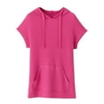 thumbnail image 4 of Womens Tops Plus Size terra sky Pockets Short Sleeve Hooded Slit Medium Long Blouses, 4 of 6