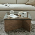 thumbnail image 3 of Jopath Glass Coffee Table,31.5 Inch Mid-Century Modern Square Coffee Table with Tempered Glass Top,Wooden Coffee Table for Living Room,Walnut, 3 of 10