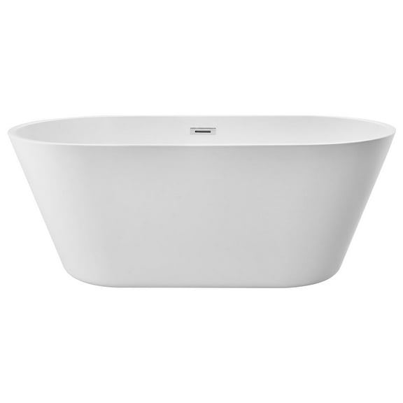 KFFKFF Acrylic Freestanding Bathtub, 59-Inch Modern Soaking Tub with Polished Chrome Overflow and Drain, Sleek Oval Design Standalone Tub for Contemporary Bathrooms or Renovation Projects