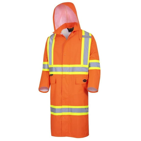 Pioneer Heavy-Duty Waterproof High Visibility Long Coat, Liberal Fit with Full Back Vent, Orange, 4XL, V1081450-4XL