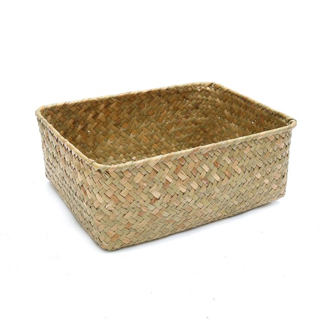 Flmtop Handmade Straw Dried Flower Fruit Pot Basket Rattan Box Candy Earphone Organizer