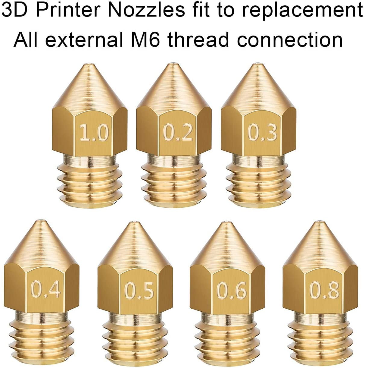Details about   22PCS MK8 3D Print Nozzle 0.2mm/0.3mm/0.4mm/0.5mm/0.6mm/0.8mm/1.0mm Printer Head 