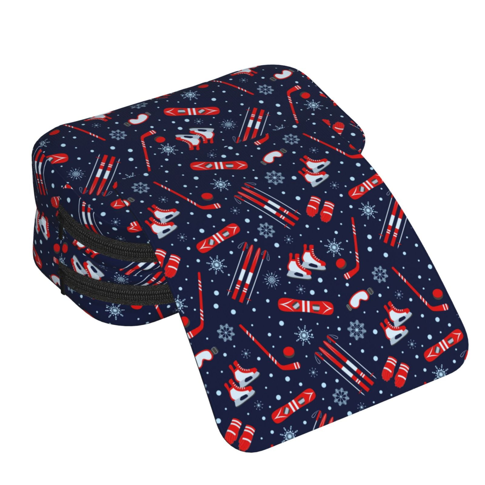 Rateoe Winter Sports Fun Pattern Pattern Double Clamshell Pen Case, Storage Organizer with Two Zipper Compartments– Holds Up to 50 Pencils & Pens