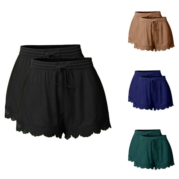 POROPL 2 Pack Shorts for Women Fashion Yoga Shorts Lace-Up Leggings Short