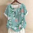 thumbnail image 1 of Chemises à Manches Courtes pour Femmes Hauts d'Été Tendance 2023 Mode Femme Décontractée Col Rond Blouse Imprimée T-Shirt Manches Courtes Hauts d'Été, 1 of 4