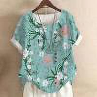 Chemises à Manches Courtes pour Femmes Hauts d'Été Tendance 2023 Mode Femme Décontractée Col Rond Blouse Imprimée T-Shirt Manches Courtes Hauts d'Été