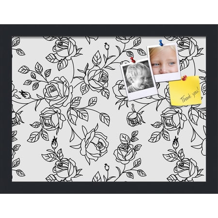 PinPix 16x12 Custom Cork Bulletin Board Black Floral Rose Poster Board Has a Fabric Style Canvas Finish Framed in Black Floral Rose by ArtToFrames (PinPix-164)