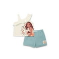 thumbnail image 2 of Moana Toddler Girls Ruffle Graphic Tank Top and Shorts with Pom Pom Trim, 2-Piece Set, Sizes 12M-5T, 2 of 6
