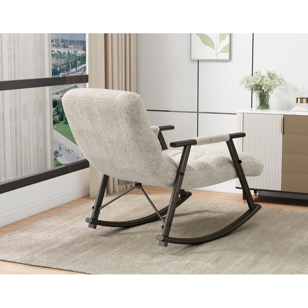 LUCKHAO Modern Velvet/Teddy Living Room Adjustable High Back and Foot Rest Rocking Chair,White