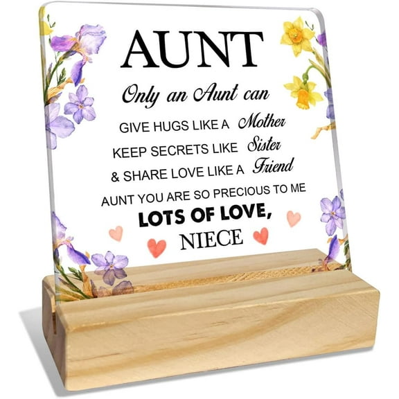 Aunt Gifts from Niece, Auntie Gifts for Birthday Mother's Day Christmas Holiday, Thank You Gifts for Aunt, Give Hugs Like A Mother, Desk Acrylic Decor 4x4 Inch