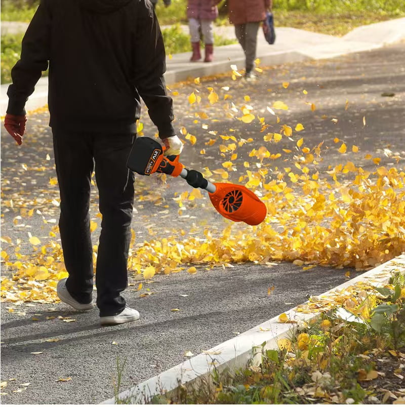 21V Electric Cordless Leaf Blower 400W High Power 39000RPM Snow Blower for Garden Outdoor with One Charger and Two Batteries Orange