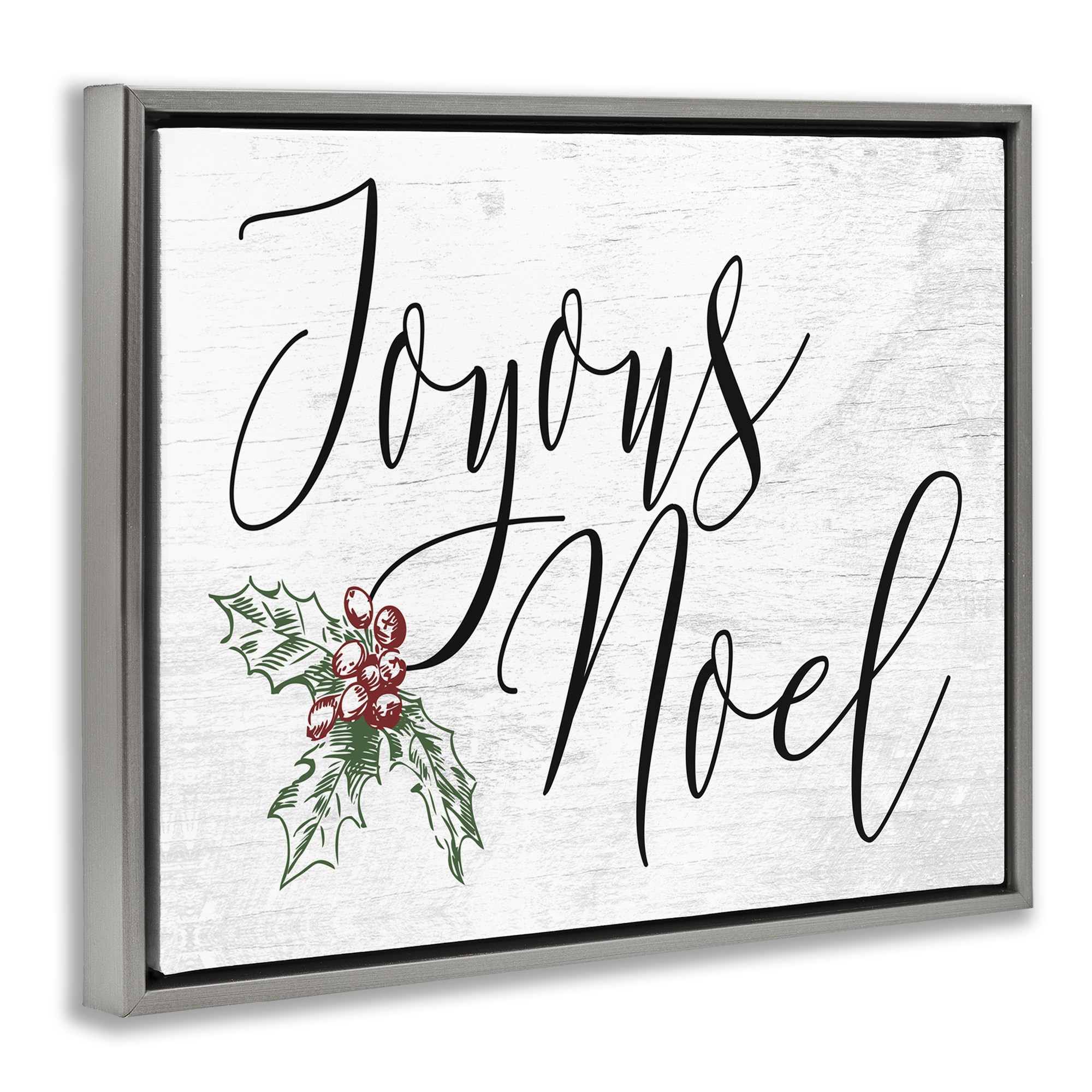 Stupell Industries Joyous Noel Christmas Botanicals Holiday Painting Gray Floater Framed Canvas Art Print Wall Art, 21 x 17