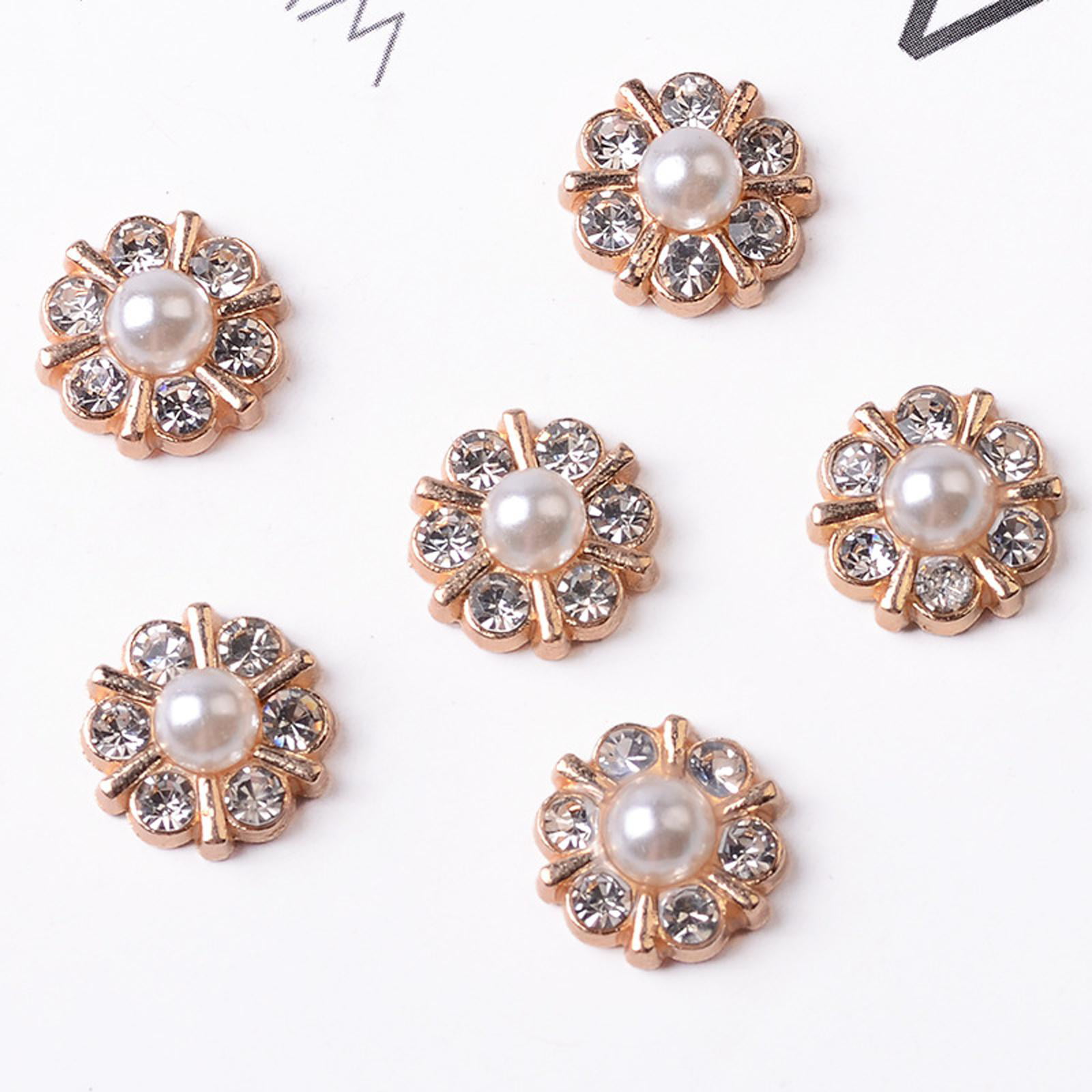 50 Pcs Faux Pearl Buttons Rhinestones Embellishments Retro Flatback  Rhinestone Buttons Vintage Buttons with Faux Pearls Crystal Flower Buttons  for DIY