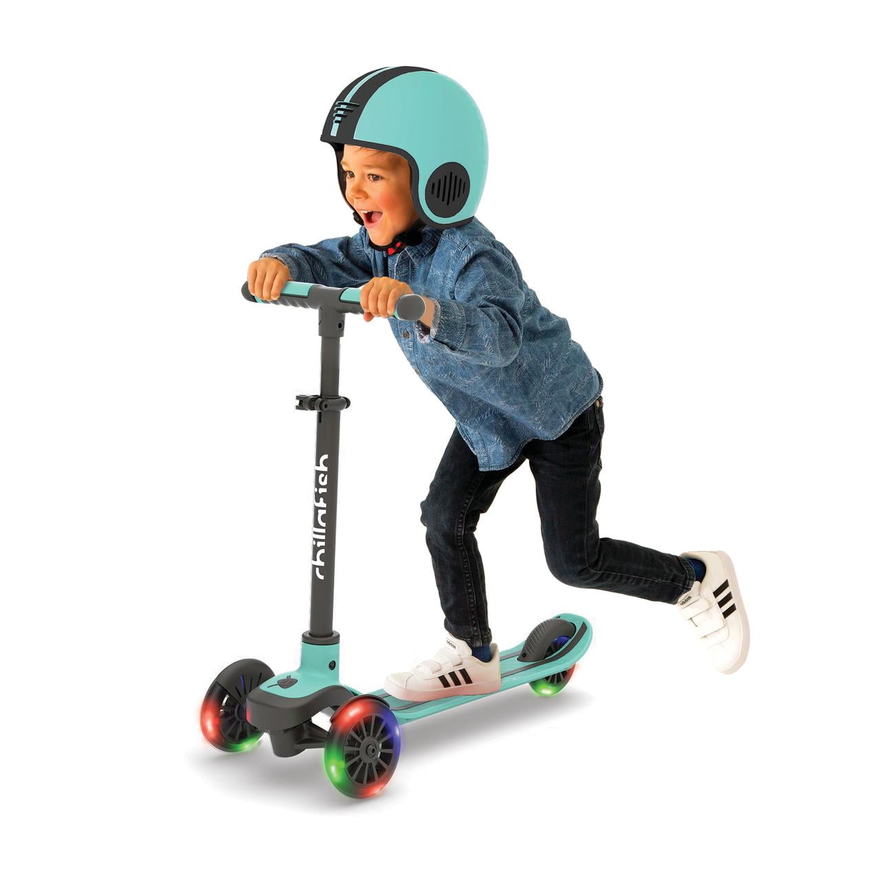 Chillafish Scotti GLOW 3-Wheel Lean-to-Steer Kids’ Scooter – Mint, Light-Up Wheels, Height-Adjustable Handlebar