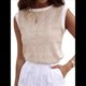 thumbnail image 2 of Camisetas Sin Mangas con Ojales para Mujer, Estilo Floral, Informal, Cuello Redondo, Sin Mangas, Ropa de Playa A para Vacaciones. Caqui L, 2 of 7