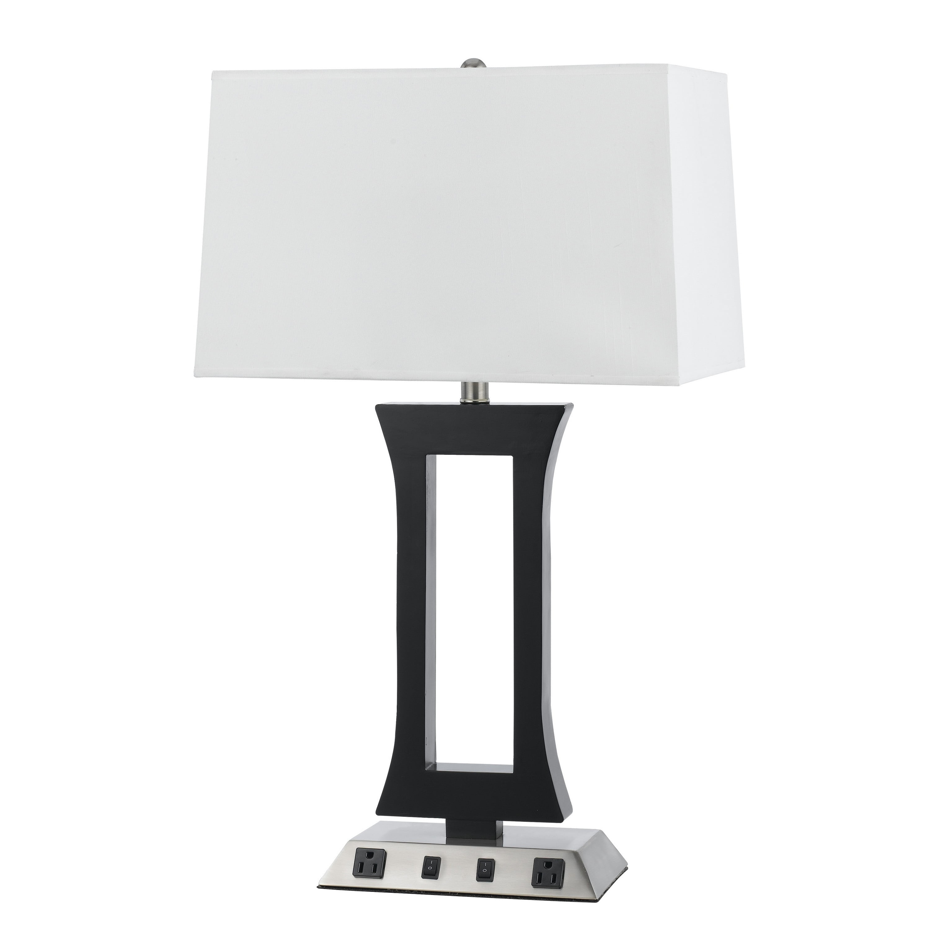 60 X 2 Watt Metal Night Stand Lamp with Power Outlets, White and Black