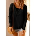thumbnail image 4 of Women's Black Waffle Knit Henley Top, 4 of 16