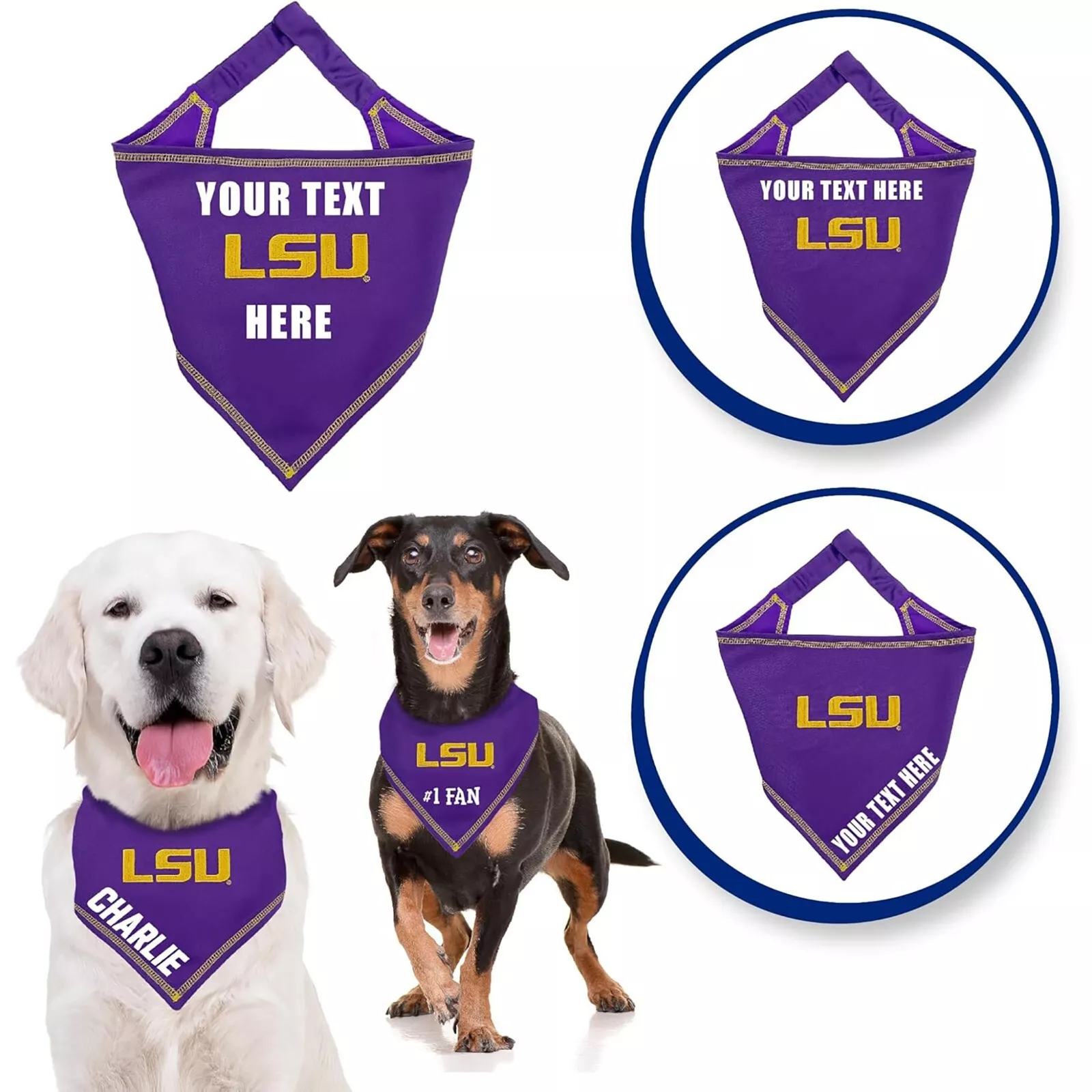Pets First NCAA Personalized Tie Bandana for Dogs & Cats Sporty Dog Bandana