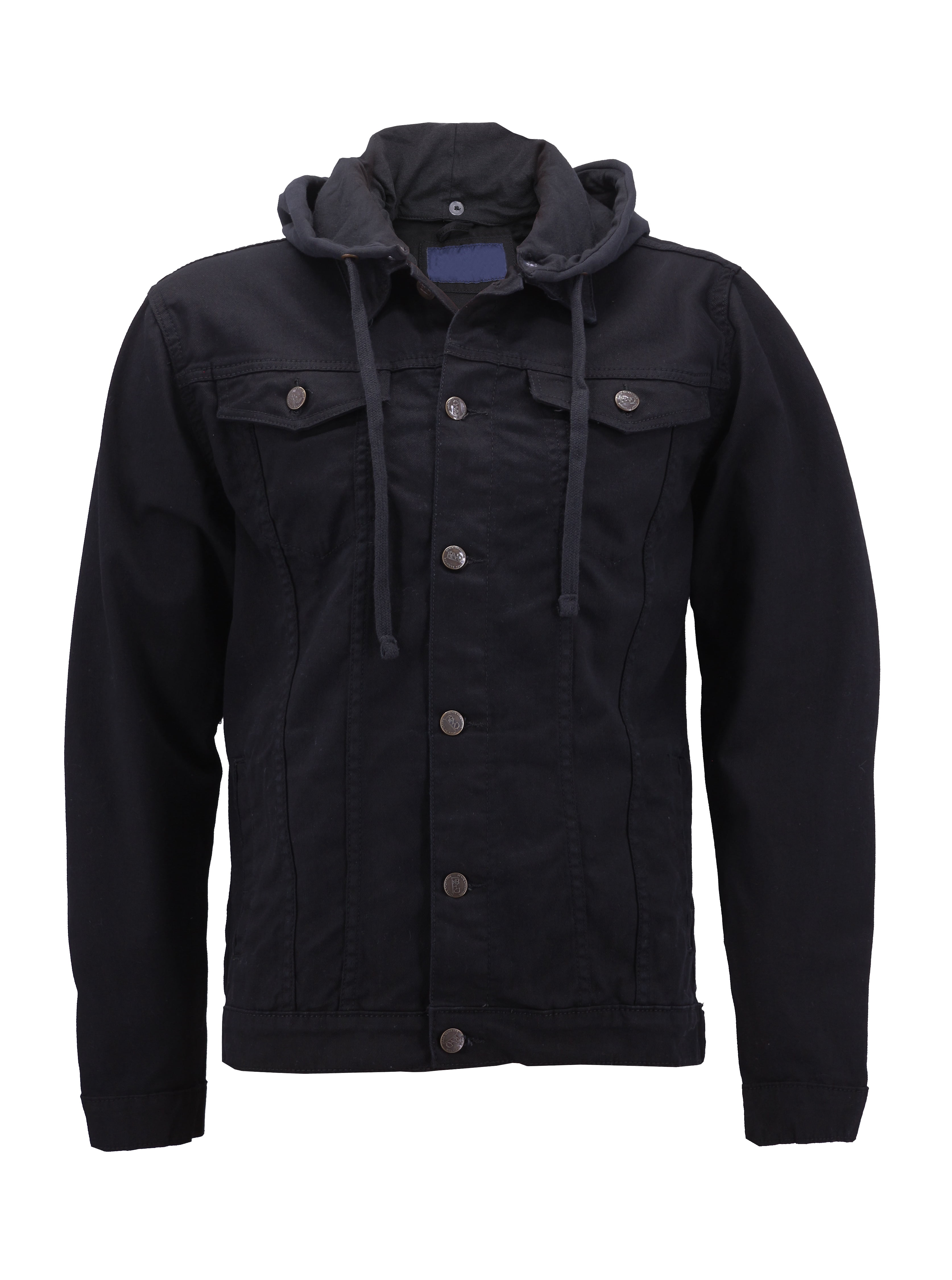 denim jacket with black hood