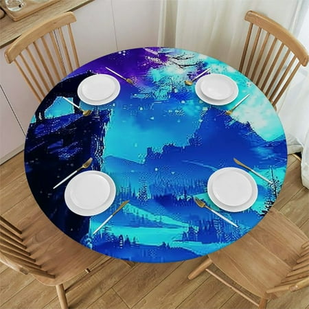 

Autua Wolf Night Sky Round Table Cover Stain Resistant Washable 100% Polyester Tablecloth Indoor Outdoor Kitchen Dining Wedding Parties Picnic Farmhouse 38 -42