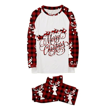 

Christmas Family Pajamas Cute Pattern Plaid Print Loose Round Neck Pajamas Plaid Long Sleeve Top Plus Pants Soft And Comfortable Mom Holiday Pajamas