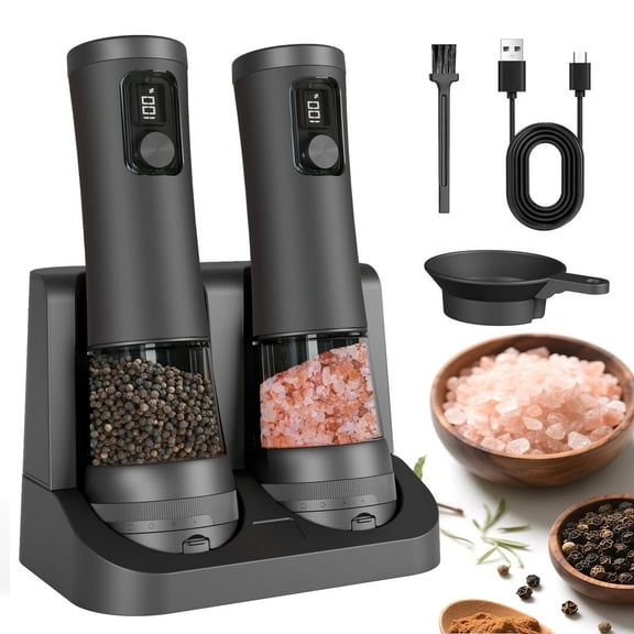 Electric Salt and Pepper Grinder Set, Automatic Refillable Salt and Pepper Grinders