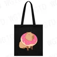 thumbnail image 4 of Lindo bolso de lona Capybara para mujer, bolsos de compras, almacenamiento ambiental, bolso de hombro reutilizable, bolso de mano Capybara de dibujos animados, 4 of 5