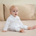 thumbnail image 2 of Hresadio Baby Boy Baptism Outfit with Bowtie Long Sleeve Romper Christening Clothes White 0-18 Months, 2 of 10