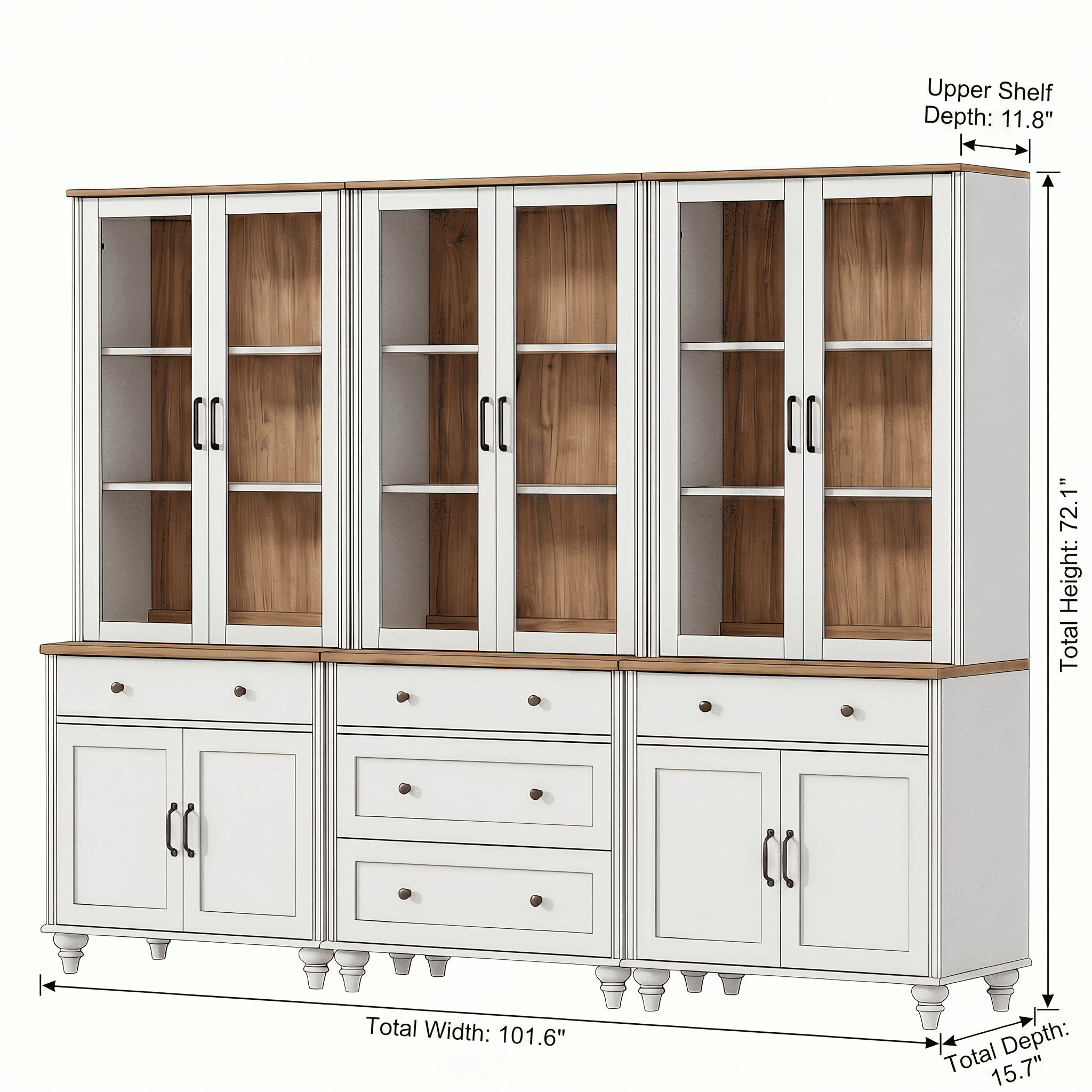White 5-Tier Bookcase with Glass Doors, Large Bookshelf with Ample Storage Cabinet, Farmhouse Library Wooden Bookshelves for Living Room, Office, Kitchen