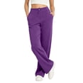 thumbnail image 5 of Womens Straight Leg Solid Sweatpants, Elastic Waist Drawstring Loose Sports Pants with Pockets, Running Fitness Outdoor Wear | VerBelle,Purple XL, 5 of 7