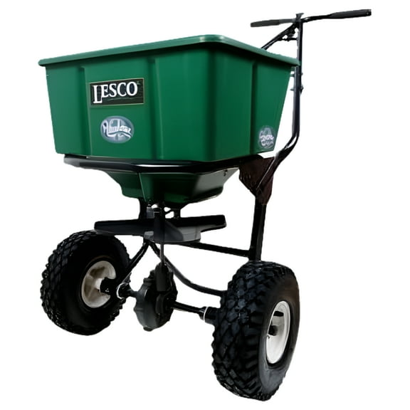 LESCO 50 lbs Push Spreader with Oversized Pneumatic Turf Tread Tires for Stability