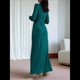 thumbnail image 5 of Vestido Midi Asimétrico con Abertura Irregular, Cuello Redondo, Larga y Cintura Fruncida para Mujer, Color Liso Verde L, 5 of 7