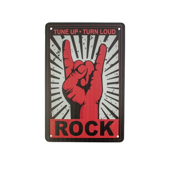 Tune Up Turn Loud Rock On Tin Wall Sign Heavy Metal Devil Horns Man Cave Bar Bedroom Decor Musician Gift