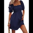 thumbnail image 3 of Vestido Bohemio de Corta Abullonada para Mujer, Escote Cuadrado, Corte A, Azul Oscuro, Talla M, 3 of 8