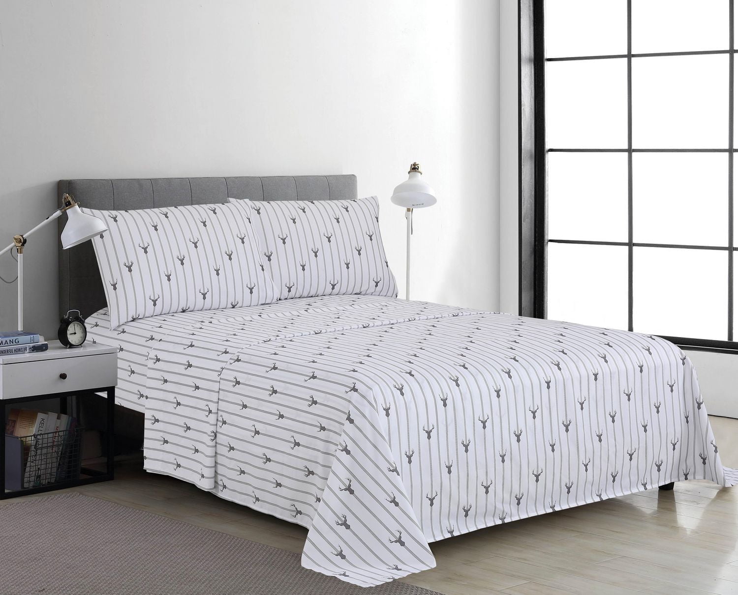 4 Piece Microfibre Sheet Set Stag