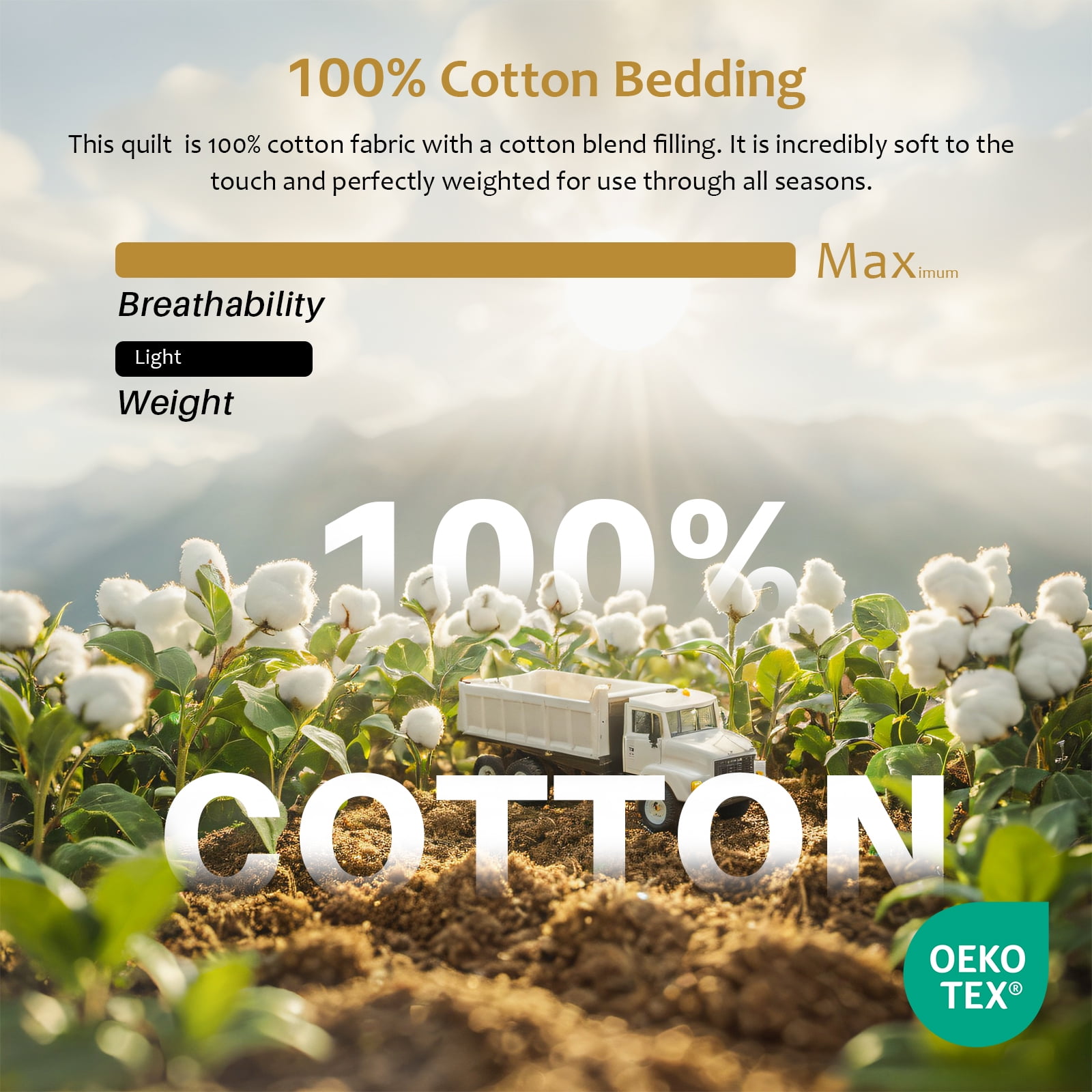 DUOHONG Queen Quilt Set 100% Cotton Farmhouse Lightweight Bedding Set, White/Tangerine Yellow, 90"W x 98"L