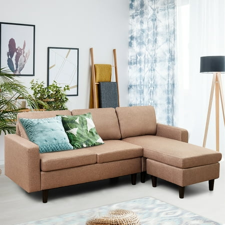 sofa chaise reversible costway couch linen convertible shaped coffee