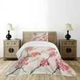thumbnail image 4 of Ambesonne Floral Quilted Bedspread Set 2 Pcs, Vintage Sakura Flowers, Twin Size, Pink Beige Grey, 4 of 5