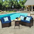 thumbnail image 3 of Gymax 4PCS Patio Furniture Set Outdoor Rattan Sectional Sofa Set w/ Navy Cushions, 3 of 10