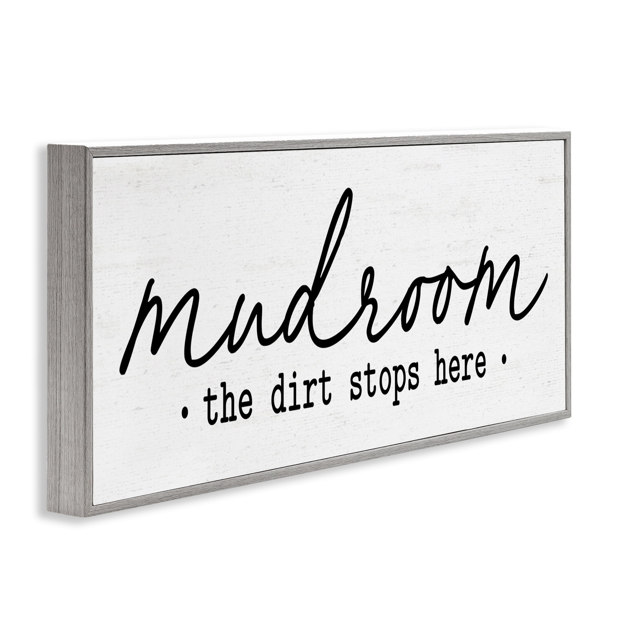 Mudroom Script Dirt Stops Here Gray Framed Giclee Art, design by Lettered and Lined