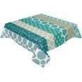 thumbnail image 1 of Boho Bohemian Stripes Floral Tablecloth Rectangle Round Table Cloth 60x60 Inch, Teal Green Aqua Indoor or Outdoor Tablecloth, Waterproof Polyester Table Cover for Party Holiday Picnic Decoration, 1 of 6