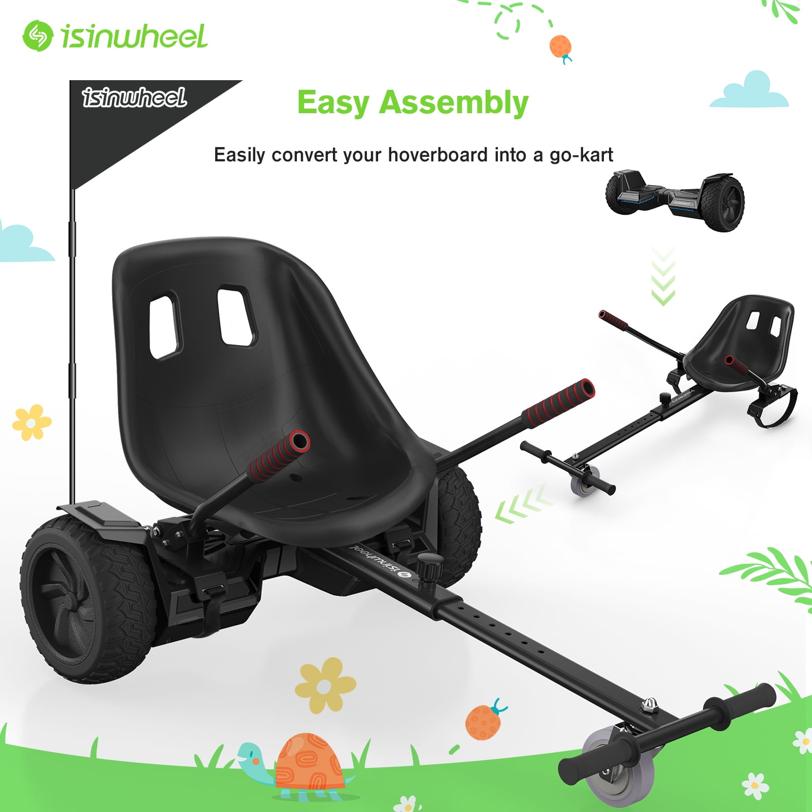 isinwheel K3pro Hoverboard Go Kart for Kids Adults Hoverboard Seat Attachment with Adjustable Frame Length for 6.5 8 8.5 10 Self Balancing