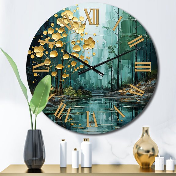 Designart "Pulse River Drip Natures art painting I" Landscapes Oversized Wall Clock