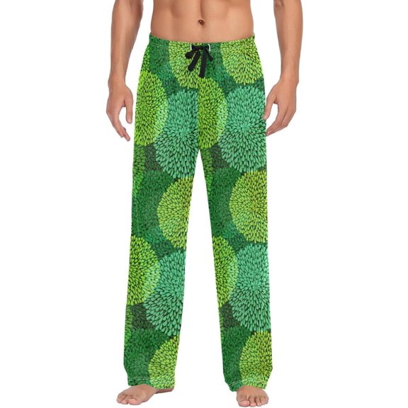 GZHJMY Green Flower Pajama Pants, Men's Drawstring Lounge Pants, Casual Pajama Bottoms with Pockets, Christmas New Year Birthday Gifts, Large