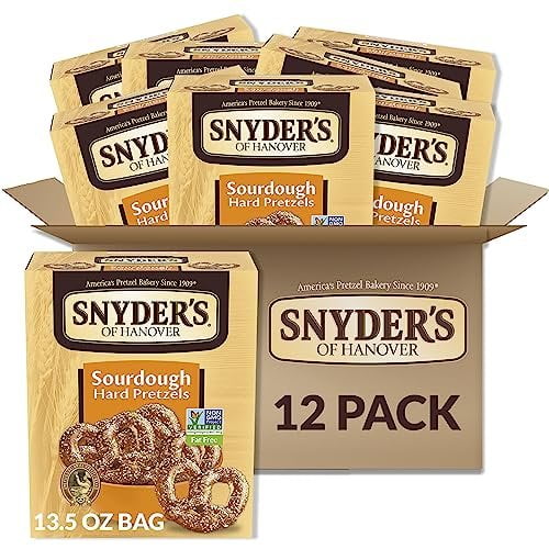 Snyder's of Hanover Pretzels, Sourdough Hard Pretzels, 13.5 Oz Box Pack of 12