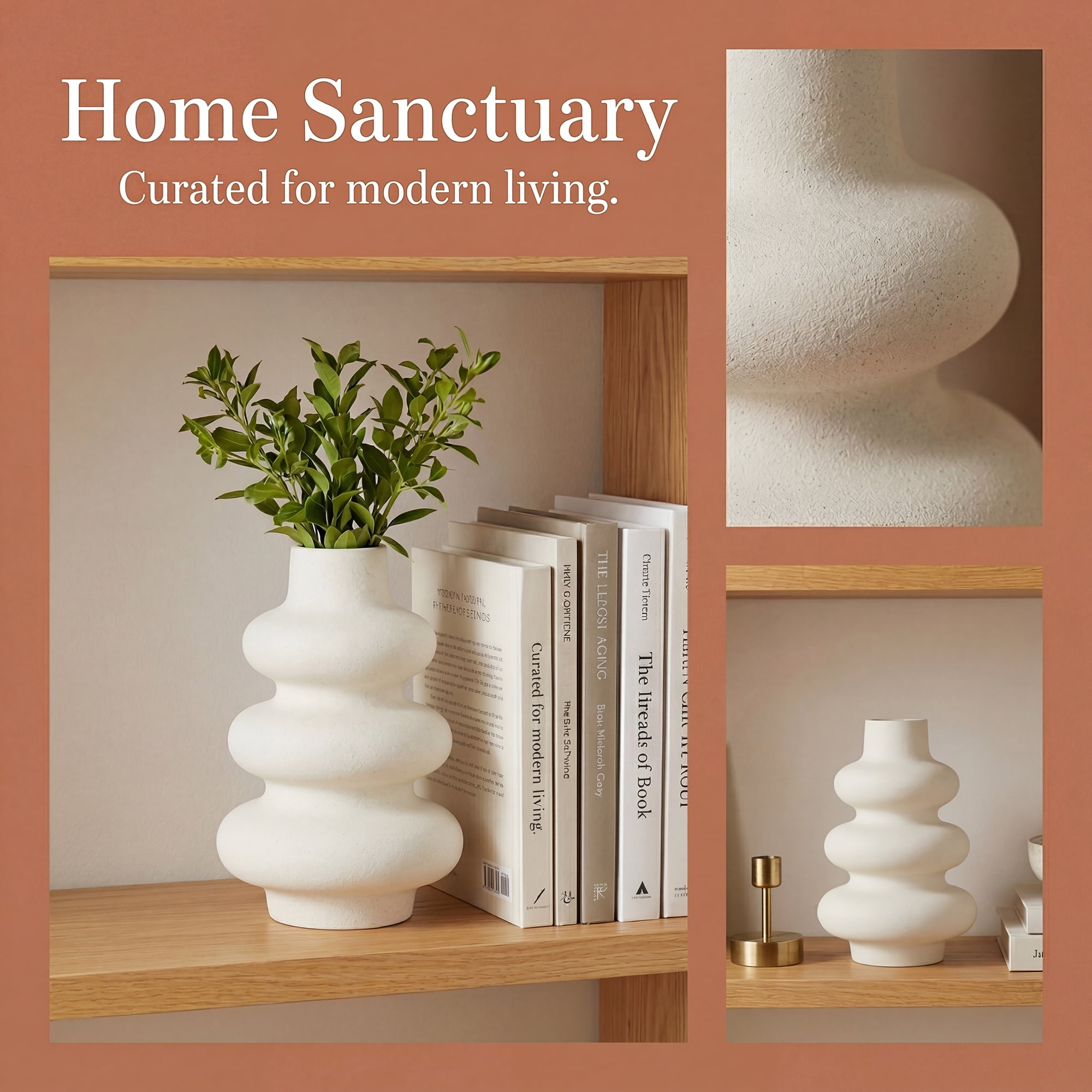 Unique Bargains Ceramic Modern Ripple Textured Decorative Vase White 5.4"L x 5.4"W x 8"H