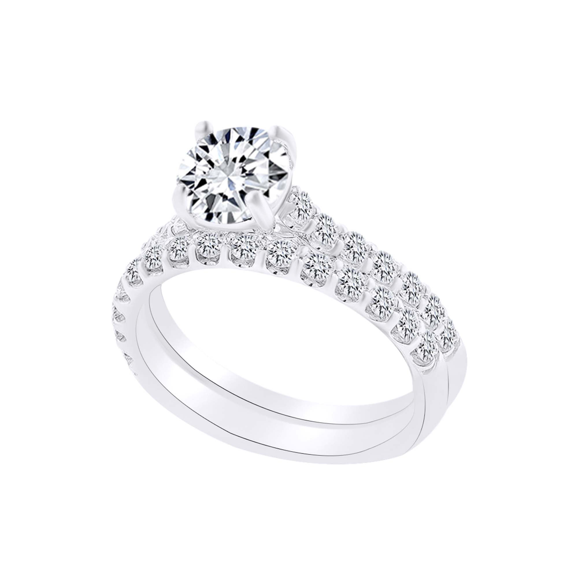 Semi Mount Diamond 6 Prongs Ring 6.5-7mm Round 14K White Gold Engagement Wedding 