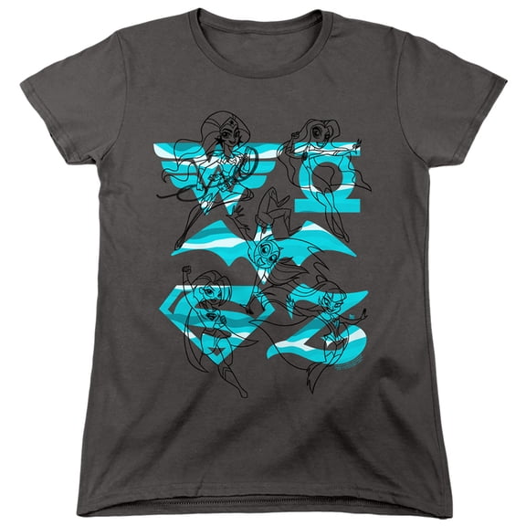 Dc Superhero Girls/Line Art Group S/S Women'S T-Shirt Charcoal